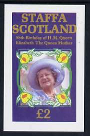 Staffa 1985 Life & Times of HM Queen Mother imperf deluxe sheet (£2 value) unmounted mint, stamps on royalty, stamps on queen mother