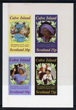 Calve Island 1985 Life & Times of HM Queen Mother imperf sheetlet of 4 values (20p, 25p, 50p & 75p) unmounted mint, stamps on , stamps on  stamps on royalty, stamps on  stamps on queen mother