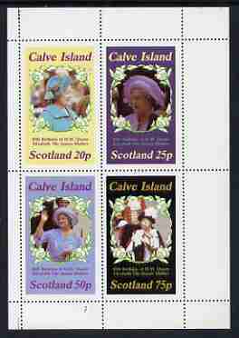 Calve Island 1985 Life & Times of HM Queen Mother perf sheetlet of 4 values (20p, 25p, 50p & 75p) unmounted mint, stamps on , stamps on  stamps on royalty, stamps on  stamps on queen mother