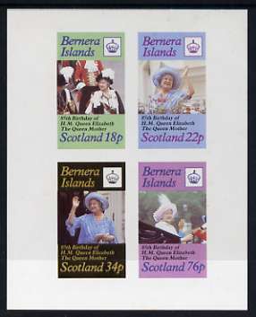 Bernera 1985 Life & Times of HM Queen Mother imperf sheetlet of 4 values (18p, 22p, 34p & 76p) unmounted mint, stamps on , stamps on  stamps on royalty, stamps on  stamps on queen mother