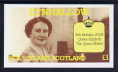 Eynhallow 1985 Life & Times of HM Queen Mother imperf souvenir sheet (Â£1 value) unmounted mint, stamps on royalty, stamps on queen mother