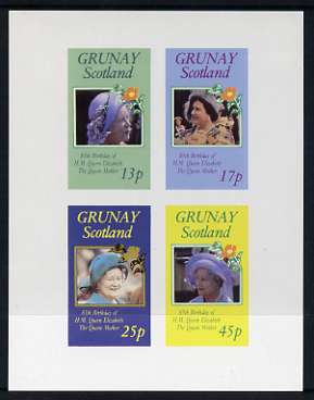 Grunay 1985 Life & Times of HM Queen Mother imperf sheetlet of 4 values (13p, 17p, 25p & 45p) unmounted mint, stamps on , stamps on  stamps on royalty, stamps on  stamps on queen mother