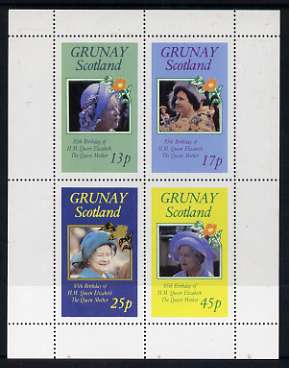 Grunay 1985 Life & Times of HM Queen Mother perf sheetlet of 4 values (13p, 17p, 25p & 45p) unmounted mint, stamps on , stamps on  stamps on royalty, stamps on  stamps on queen mother