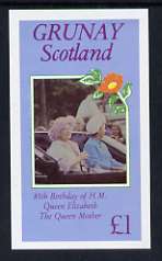 Grunay 1985 Life & Times of HM Queen Mother imperf souvenir sheet (£1 value) unmounted mint, stamps on , stamps on  stamps on royalty, stamps on  stamps on queen mother