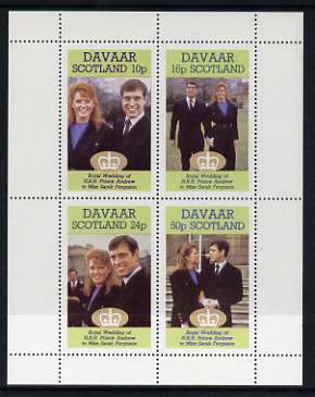 Davaar Island 1986 Royal Wedding perf sheetlet of 4, unmounted mint, stamps on royalty, stamps on andrew & fergie