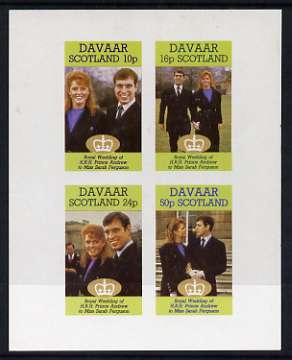 Davaar Island 1986 Royal Wedding imperf sheetlet of 4, unmounted mint, stamps on royalty, stamps on andrew & fergie