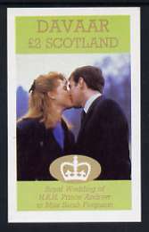 Davaar Island 1986 Royal Wedding imperf deluxe sheet (Â£2 value) unmounted mint, stamps on , stamps on  stamps on royalty, stamps on  stamps on andrew & fergie