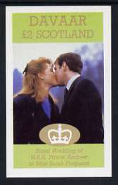 Davaar Island 1986 Royal Wedding imperf deluxe sheet (£2 value) unmounted mint, stamps on royalty, stamps on andrew & fergie