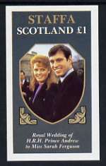 Staffa 1986 Royal Wedding imperf souvenir sheet (£1 value) unmounted mint, stamps on royalty, stamps on andrew & fergie