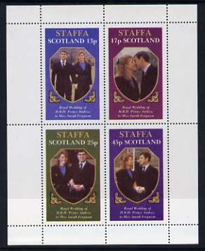 Staffa 1986 Royal Wedding perf sheetlet of 4, unmounted mint, stamps on , stamps on  stamps on royalty, stamps on  stamps on andrew & fergie