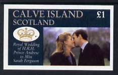 Calve Island 1986 Royal Wedding imperf souvenir sheet (£1 value) unmounted mint, stamps on royalty, stamps on andrew & fergie