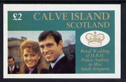 Calve Island 1986 Royal Wedding imperf deluxe sheet (£2 value) unmounted mint, stamps on royalty, stamps on andrew & fergie