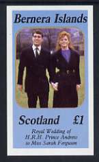 Bernera 1986 Royal Wedding imperf souvenir sheet (£1 value) unmounted mint, stamps on royalty, stamps on andrew & fergie