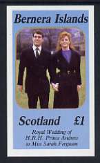 Bernera 1986 Royal Wedding imperf souvenir sheet (Â£1 value) unmounted mint, stamps on , stamps on  stamps on royalty, stamps on  stamps on andrew & fergie