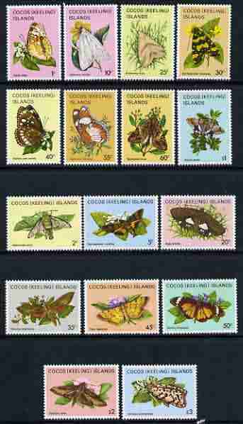 Cocos (Keeling) Islands 1982 Butterflies & Moths perf set of 16 values unmounted mint, SG 84-99 , stamps on , stamps on  stamps on butterflies