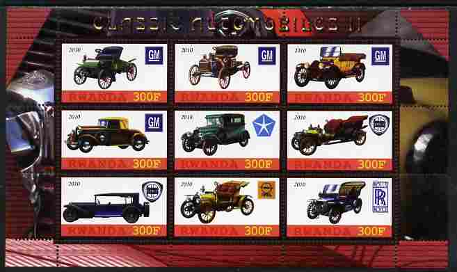 Rwanda 2010 Classic Cars #2 perf sheetlet containing 9 values unmounted mint, stamps on cars