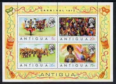 Antigua 1973 Carnival perf m/sheet unmounted mint, SG MS 363, stamps on , stamps on  stamps on carnivals, stamps on  stamps on dancing, stamps on  stamps on butterflies