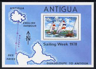 Antigua 1978 Sailing Week perf m/sheet unmounted mint, SG MS 580, stamps on maps, stamps on sailing, stamps on yachts