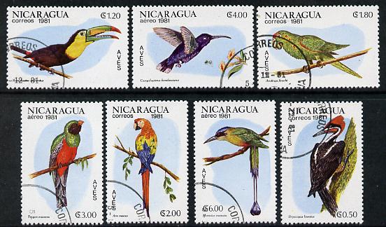 Nicaragua 1981 Birds complete cto set of 7 SG 2304-10*, stamps on birds      woodpecker     toucan    conure     macaw     trogon     sabrewing     motmot    parrots