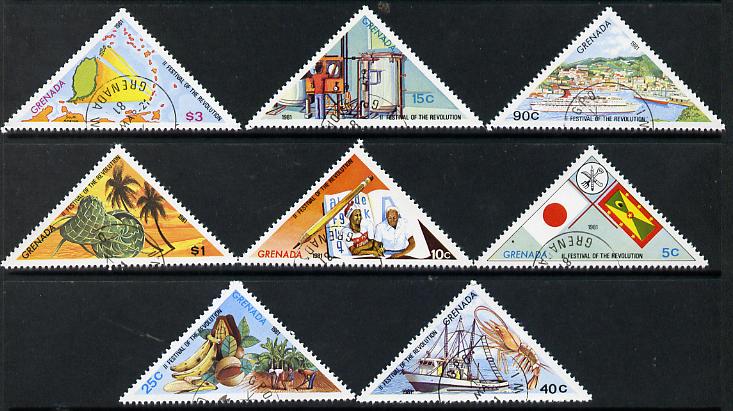 Grenada 1981 Festival - Triangular set of 8 complete in cto pairs SG 1112-19*, stamps on constitutions  food     triangulars