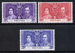 Grenada 1937 KG6 Coronation perf set of 3 unmounted mint, SG 149-51*, stamps on , stamps on  stamps on royalty, stamps on  stamps on , stamps on  stamps on  kg6 , stamps on  stamps on , stamps on  stamps on coronation