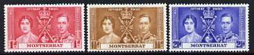 Montserrat 1937 KG6 Coronation perf set of 3 unmounted mint, SG 98-100*, stamps on , stamps on  stamps on royalty, stamps on  stamps on  kg6 , stamps on  stamps on coronation