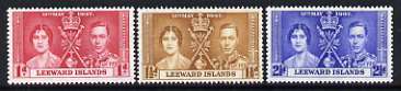 Leeward Islands 1937 KG6 Coronation perf set of 3 unmounted mint, SG 92-94*, stamps on , stamps on  stamps on royalty, stamps on  stamps on , stamps on  stamps on  kg6 , stamps on  stamps on , stamps on  stamps on coronation