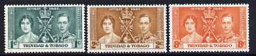 Trinidad & Tobago 1937 KG6 Coronation perf set of 3 unmounted mint, SG 243-45, stamps on , stamps on  stamps on royalty, stamps on  stamps on , stamps on  stamps on  kg6 , stamps on  stamps on , stamps on  stamps on coronation