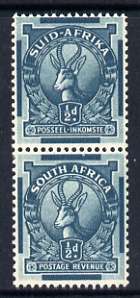 South Africa 1943 Springbok 0.5d blue-green vert coil pair unmounted mint, SG 105, stamps on , stamps on  stamps on animals, stamps on  stamps on springboks, stamps on  stamps on  kg6 , stamps on  stamps on 