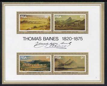 South Africa 1975 Death Centenary of Thomas Baines (painter) m/sheet containing set of 4 mounted mint, SG MS 383, stamps on arts