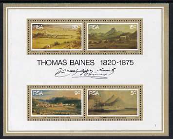 South Africa 1975 Death Centenary of Thomas Baines (painter) m/sheet containing set of 4 mounted mint, SG MS 383, stamps on , stamps on  stamps on arts