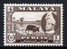 Malaya - Perlis 1957 Ricefield 4c (from def set) unmounted mint, SG 31, stamps on , stamps on  stamps on rice, stamps on  stamps on oxen, stamps on  stamps on bovine, stamps on  stamps on food