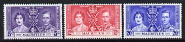 Mauritius 1937 KG6 Coronation perf set of 3 unmounted mint, SG 249-51, stamps on royalty, stamps on  kg6 , stamps on coronation