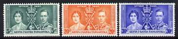 Kenya, Uganda & Tanganyika 1937 KG6 Coronation perf set of 3 unmounted mint, SG 128-30, stamps on , stamps on  stamps on royalty, stamps on  stamps on , stamps on  stamps on  kg6 , stamps on  stamps on , stamps on  stamps on coronation