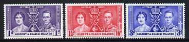 Gilbert & Ellice Islands 1937 KG6 Coronation perf set of 3 unmounted mint, SG 40-42, stamps on royalty, stamps on , stamps on  kg6 , stamps on , stamps on coronation