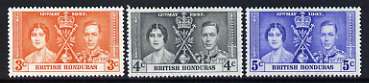 British Honduras 1937 KG6 Coronation perf set of 3 unmounted mint, SG 147-49