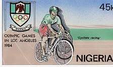 Nigeria 1984 Los Angeles Olympic Games - original hand-painted artwork for 45k value (Cycling) by NSP&MCo Staff Artist Clement O Ogbebor size 8.5x5, stamps on , stamps on  stamps on sport, stamps on  stamps on olympics, stamps on  stamps on bicycles