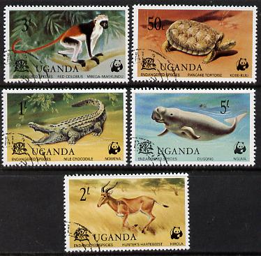 Uganda 1977 WWF Endangered Species cto set of 5, SG 199-203*, stamps on animals     wwf     reptiles, stamps on  wwf , stamps on 
