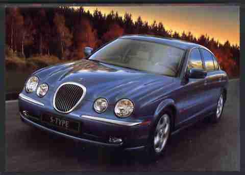 Postcard - Great Britain 1998 Publicity postcard showing Jaguar S type from the British International Motorshow, unused and pristine, stamps on cars, stamps on jaguars