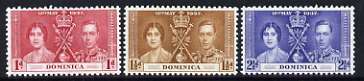Dominica 1937 KG6 Coronation perf set of 3 unmounted mint, SG 96-98*, stamps on royalty, stamps on  , stamps on  kg6 , stamps on  , stamps on coronation