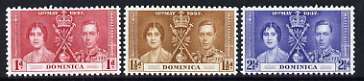 Dominica 1937 KG6 Coronation perf set of 3 unmounted mint, SG 96-98*, stamps on , stamps on  stamps on royalty, stamps on  stamps on  , stamps on  stamps on  kg6 , stamps on  stamps on  , stamps on  stamps on coronation