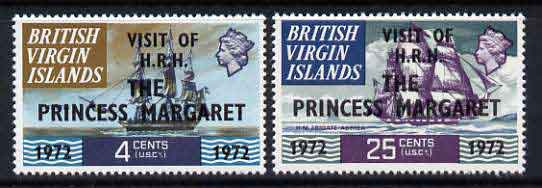British Virgin Islands 1972 Royal Visit of Princess Margaret perf set of 2 unmounted mint, SG 269-70*, stamps on , stamps on  stamps on royalty, stamps on  stamps on royal visits, stamps on  stamps on ships
