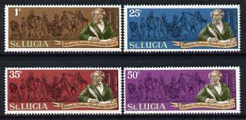 St Lucia 1970 Death Centenary of Charles Dickens perf set of 4 unmounted mint, SG 293-96*, stamps on , stamps on  stamps on dickens, stamps on  stamps on literature, stamps on  stamps on personalities