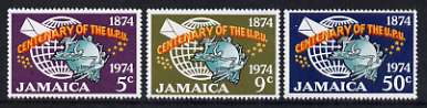 Jamaica 1974 Centenary of UPU perf set of 3 unmounted mint, SG 390-92, stamps on , stamps on  stamps on upu, stamps on  stamps on globes, stamps on  stamps on  upu , stamps on  stamps on 