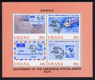 Ghana 1974 Centenary of UPU perf m/sheet unmounted mint, SG MS 709, stamps on upu, stamps on stamp on stamp, stamps on  upu , stamps on , stamps on stamponstamp