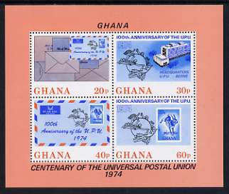 Ghana 1974 Centenary of UPU perf m/sheet unmounted mint, SG MS 709, stamps on , stamps on  stamps on upu, stamps on  stamps on stamp on stamp, stamps on  stamps on  upu , stamps on  stamps on , stamps on  stamps on stamponstamp