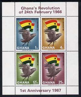 Ghana 1967 First Anniversary of Revolution perf m/sheet unmounted mint SG MS 459 (white frame), stamps on , stamps on  stamps on birds, stamps on  stamps on birds of prey, stamps on  stamps on eagles, stamps on  stamps on revolutions, stamps on  stamps on flags