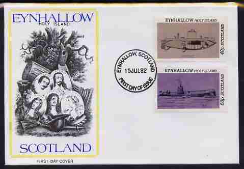 Eynhallow 1982 Submarines (Argonaut & U24) perf set of 2 values (40p & 60p) on illustrated cover with first day cancel, stamps on ships, stamps on submarines