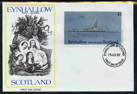 Eynhallow 1982 Submarines (Oxley) imperf souvenir sheet (\A31 value) on illustrated cover with first day cancel, stamps on ships, stamps on submarines