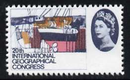 Great Britain 1964 Geographical Congress 4d (Shipbuilding Yard) with violet (face value) omitted,  'Maryland' perf forgery 'unused' as SG 652a - the word Forgery is either handstamped or printed on the back and comes on a presentation card with descriptive notes, stamps on , stamps on  stamps on maryland, stamps on  stamps on forgery, stamps on  stamps on forgeries